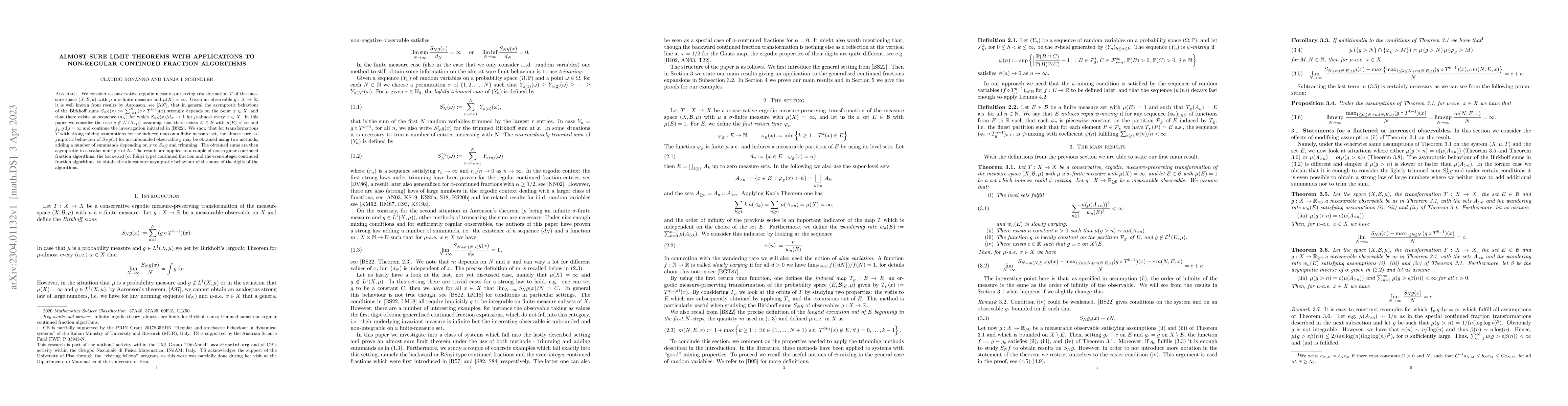 Thumbnail for Almost sure limit theorems with applications to non-regular continued
  fraction algorithms
