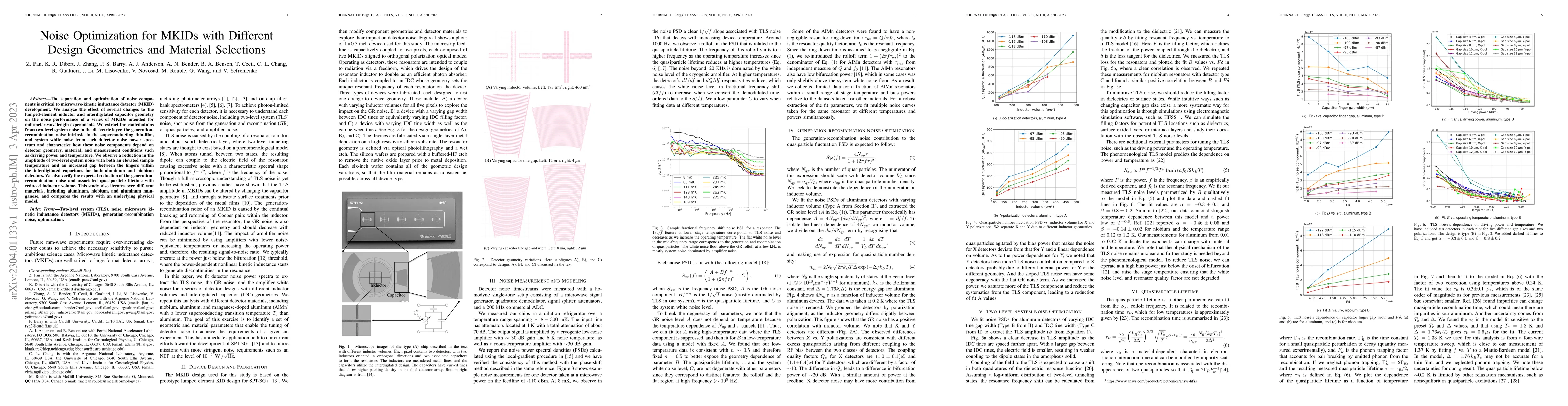 Thumbnail for Noise Optimization for MKIDs with Different Design Geometries and
  Material Selections