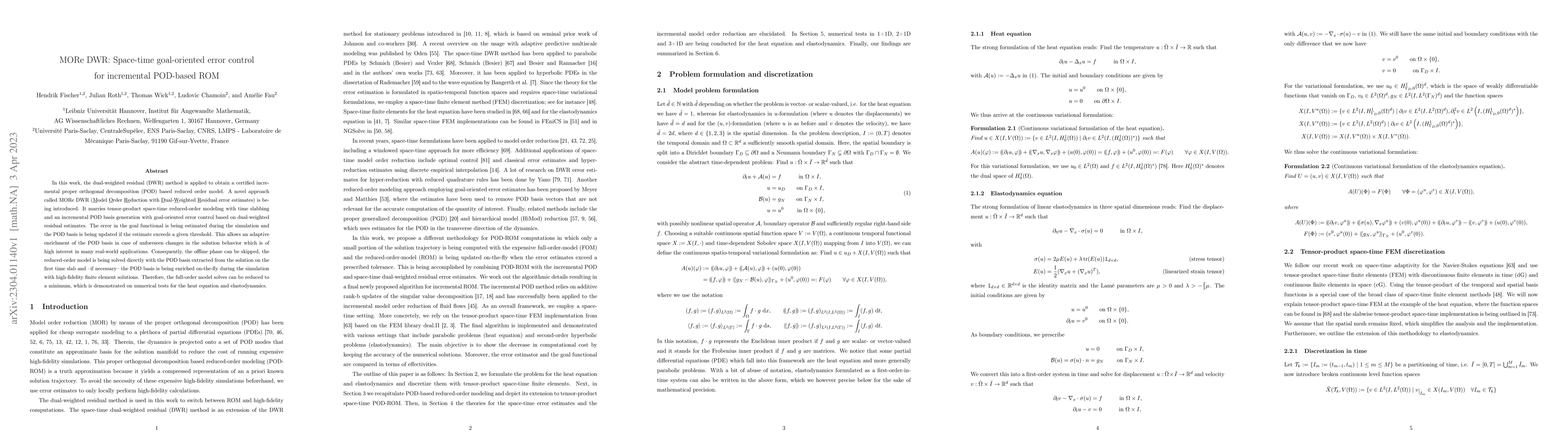 Thumbnail for MORe DWR: Space-time goal-oriented error control for incremental
  POD-based ROM