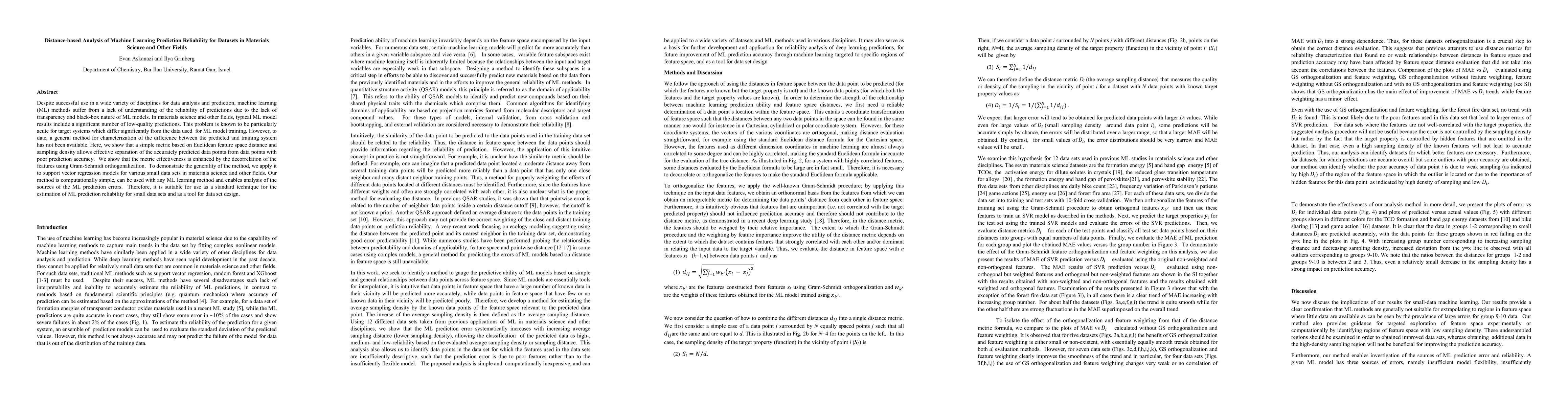 Thumbnail for Distance-based Analysis of Machine Learning Prediction Reliability for
  Datasets in Materials Science and Other Fields