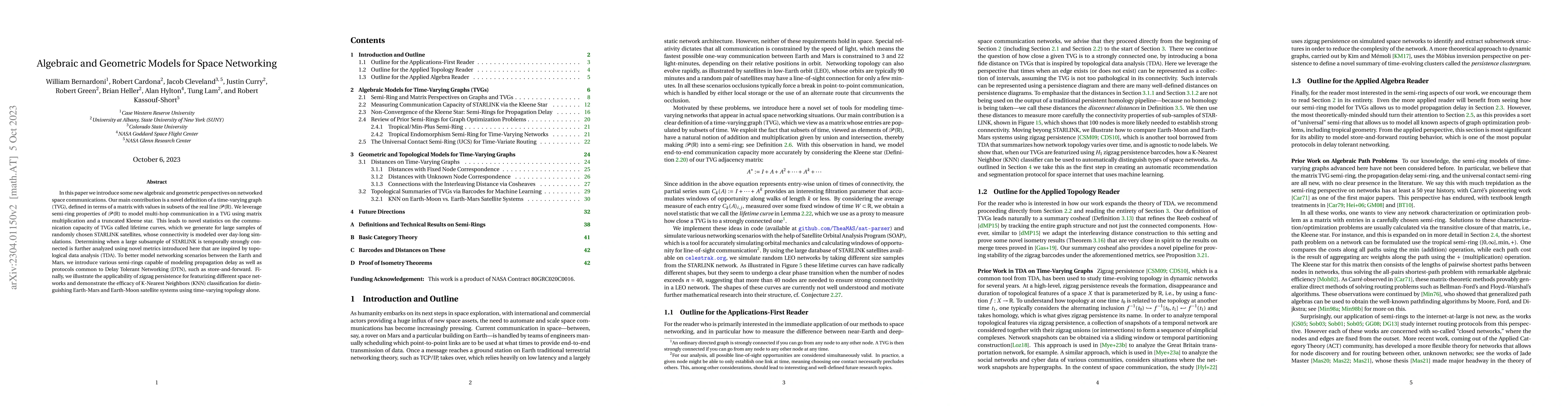 Thumbnail for Algebraic and Geometric Models for Space Networking