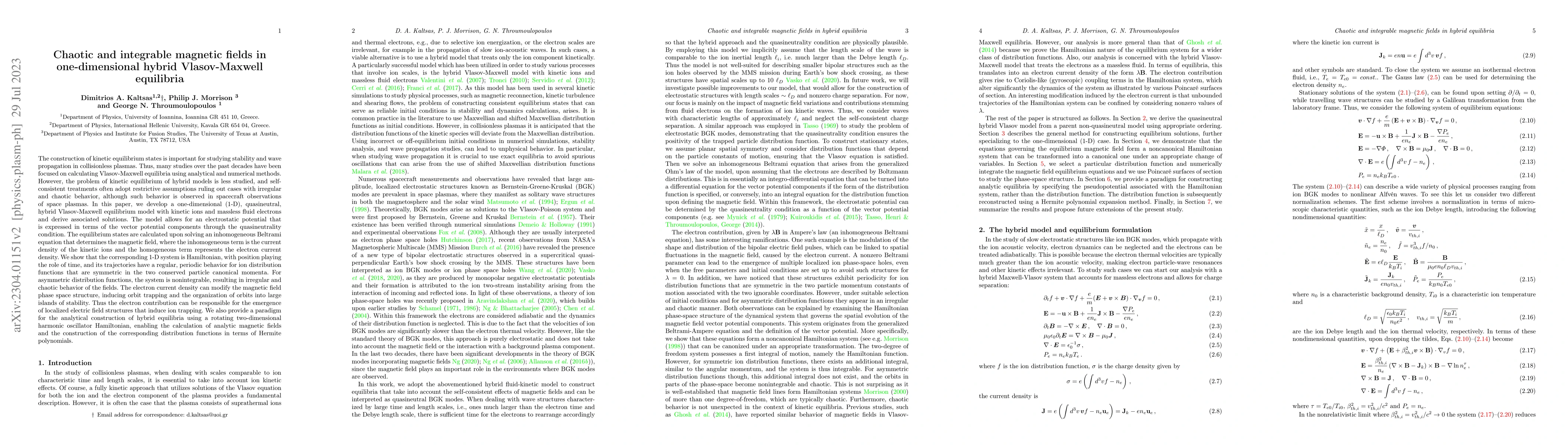 Thumbnail for Chaotic and integrable magnetic fields in one-dimensional hybrid
  Vlasov-Maxwell equilibria