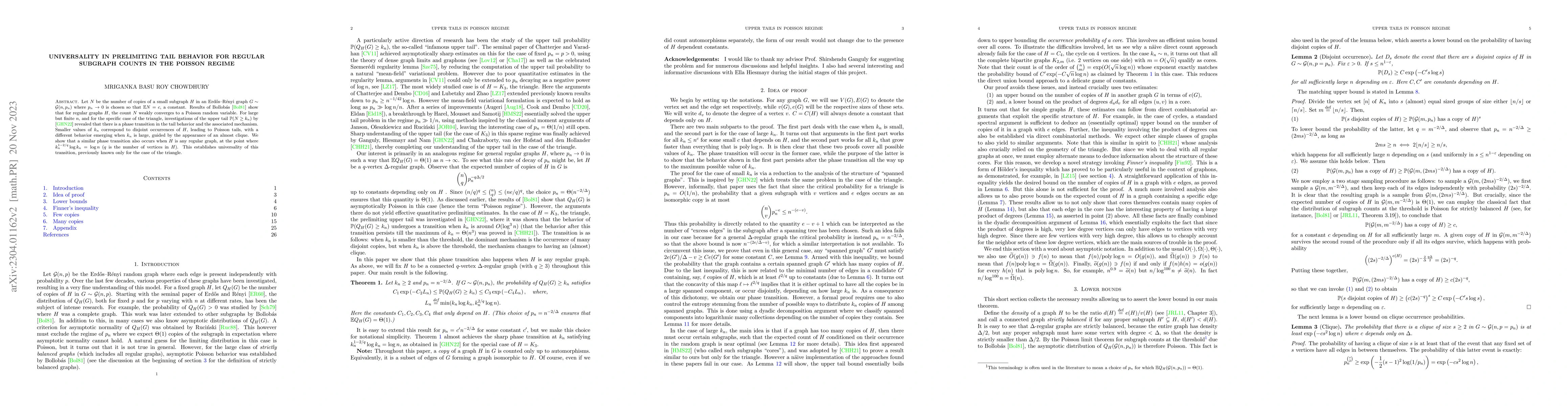 Thumbnail for Universality in prelimiting tail behavior for regular subgraph counts in
  the Poisson regime