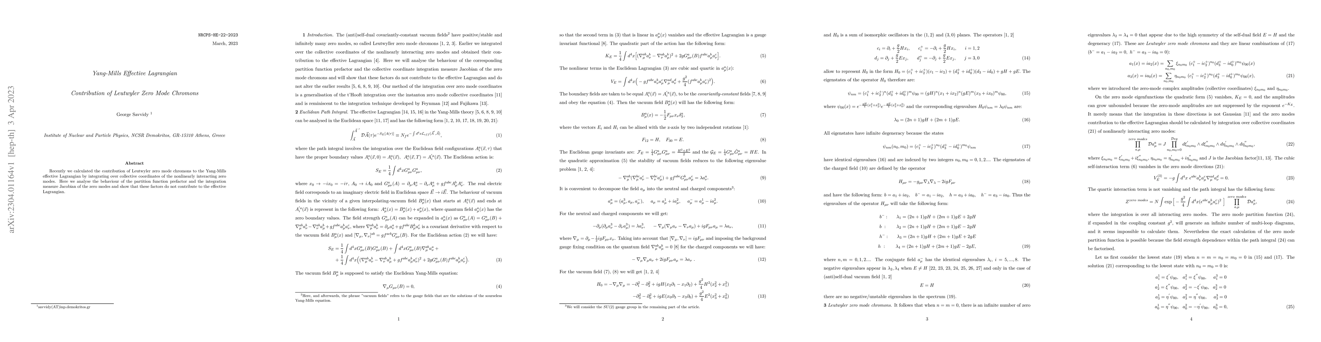 Thumbnail for Yang-Mills Effective Lagrangian. Contribution of Leutwyler Zero Mode
  Chromons