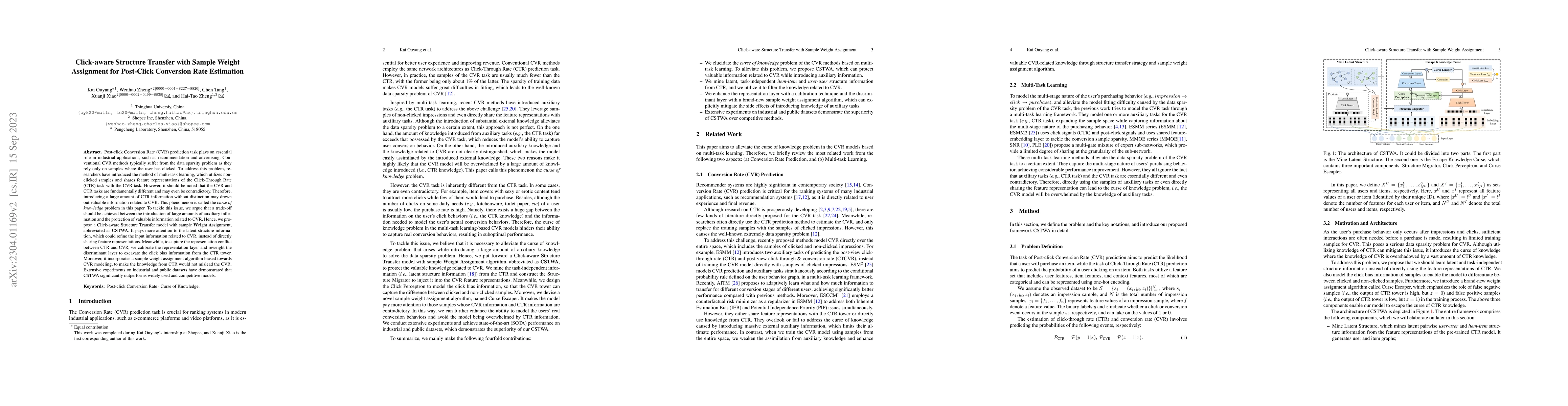 Thumbnail for Click-aware Structure Transfer with Sample Weight Assignment for
  Post-Click Conversion Rate Estimation