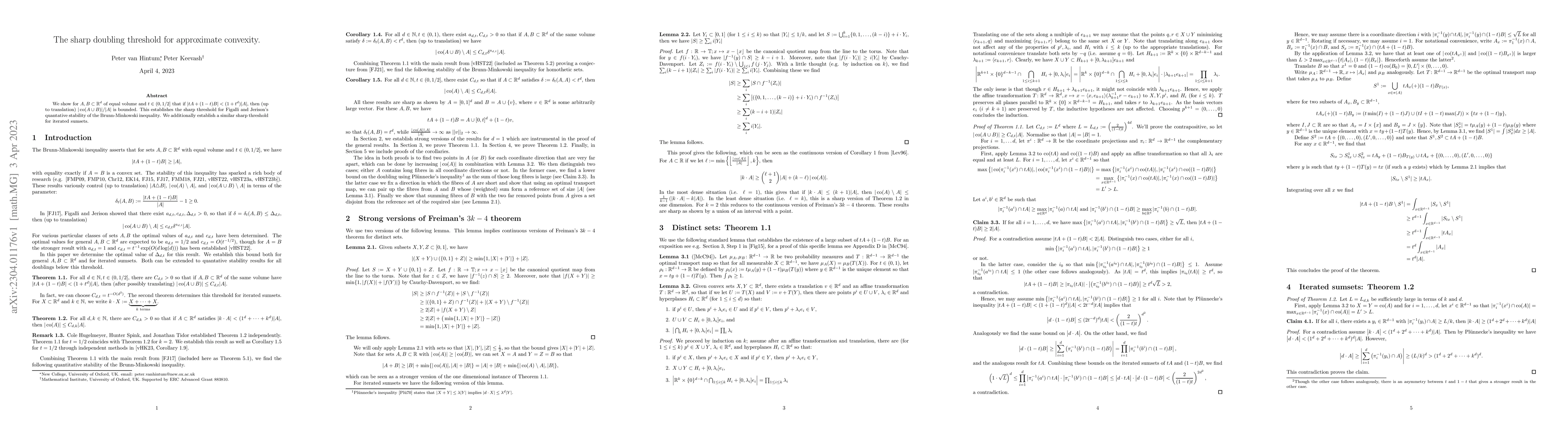 Thumbnail for The sharp doubling threshold for approximate convexity
