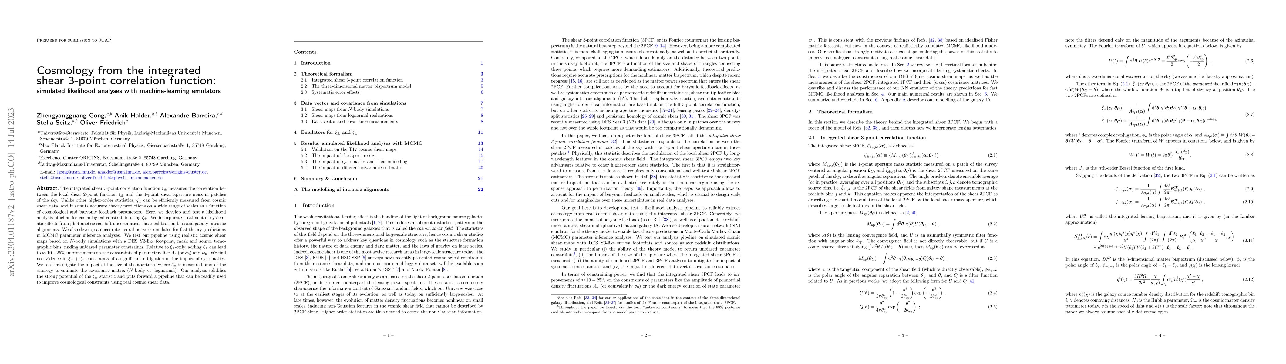 Thumbnail for Cosmology from the integrated shear 3-point correlation function:
  simulated likelihood analyses with machine-learning emulators