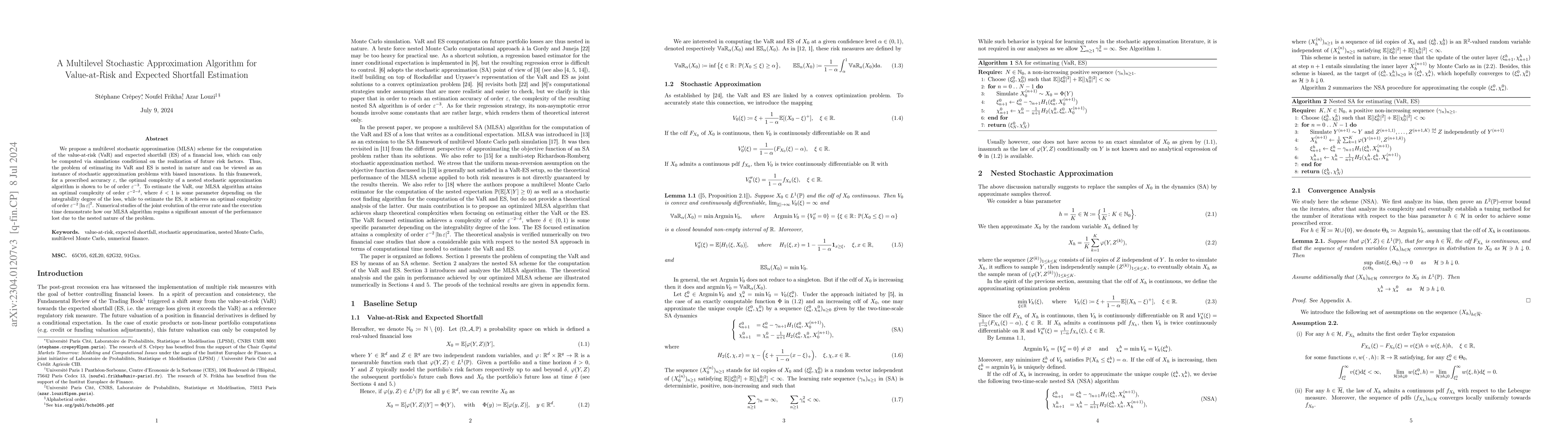 Thumbnail for A Multilevel Stochastic Approximation Algorithm for Value-at-Risk and
  Expected Shortfall Estimation