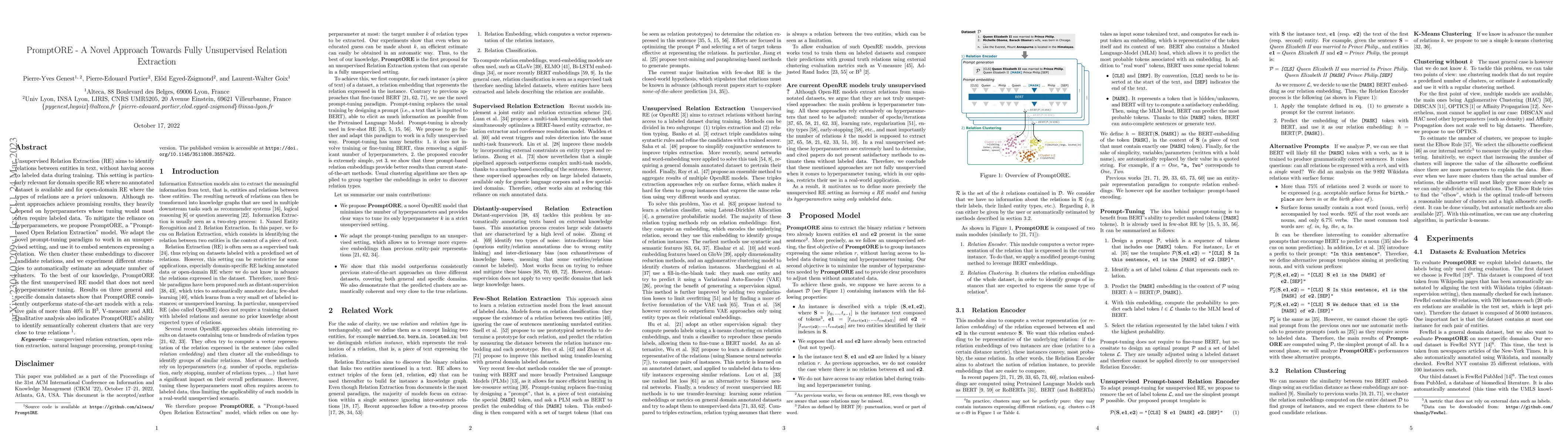 Thumbnail for PromptORE -- A Novel Approach Towards Fully Unsupervised Relation
  Extraction
