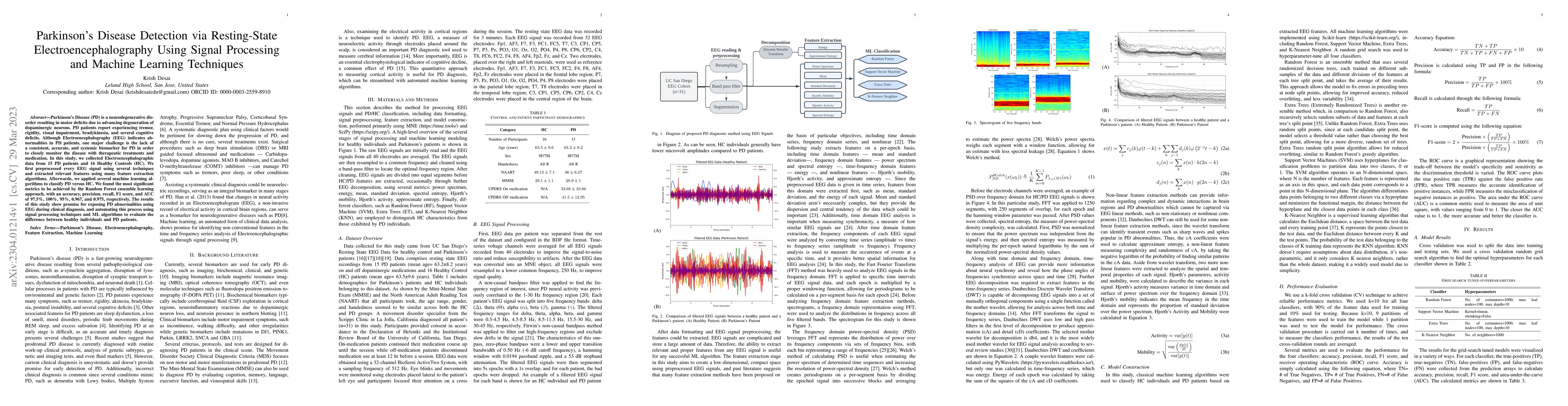 Thumbnail for Parkinsons Disease Detection via Resting-State Electroencephalography
  Using Signal Processing and Machine Learning Techniques