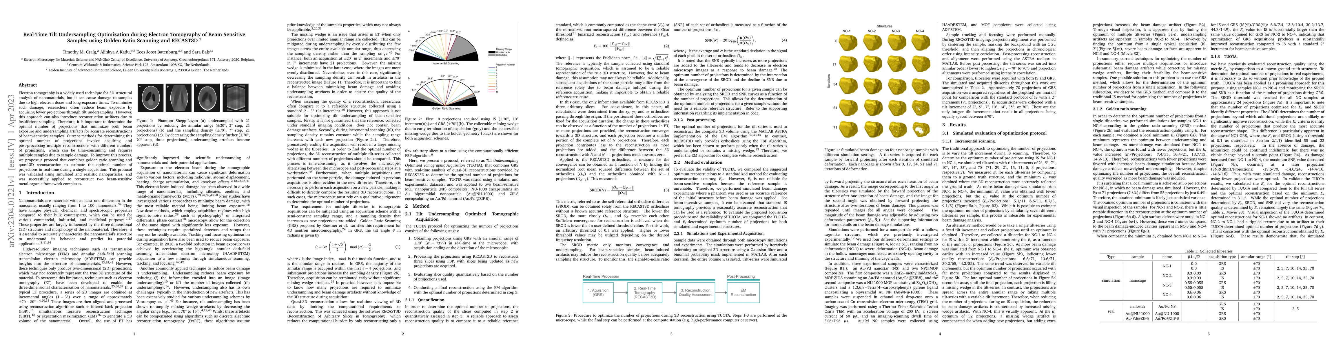 Thumbnail for Real-Time Tilt Undersampling Optimization during Electron Tomography of
  Beam Sensitive Samples using Golden Ratio Scanning and RECAST3D
