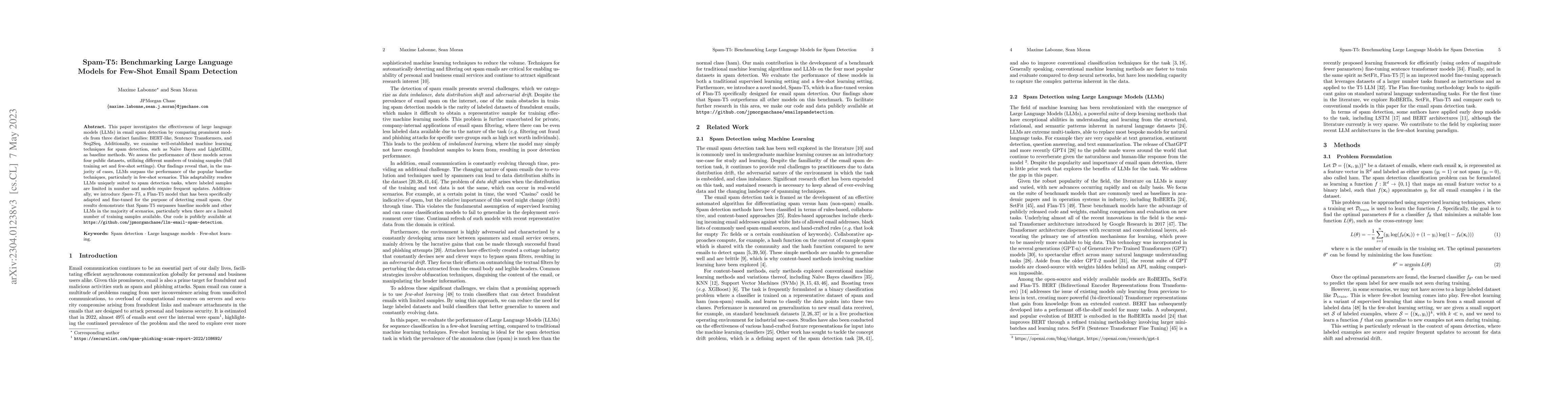 Thumbnail for Spam-T5: Benchmarking Large Language Models for Few-Shot Email Spam
  Detection