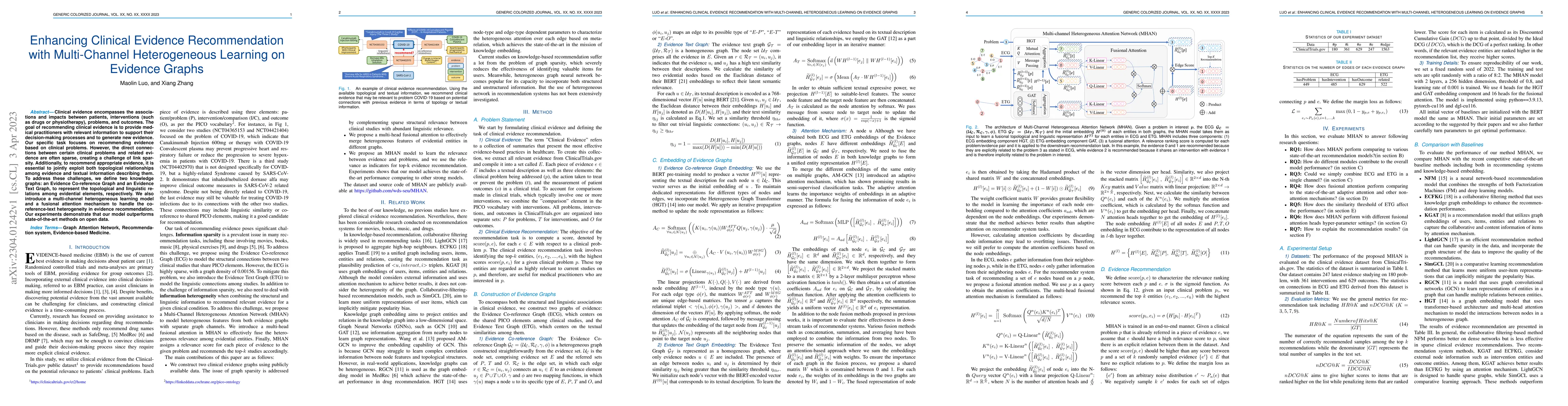 Thumbnail for Enhancing Clinical Evidence Recommendation with Multi-Channel
  Heterogeneous Learning on Evidence Graphs