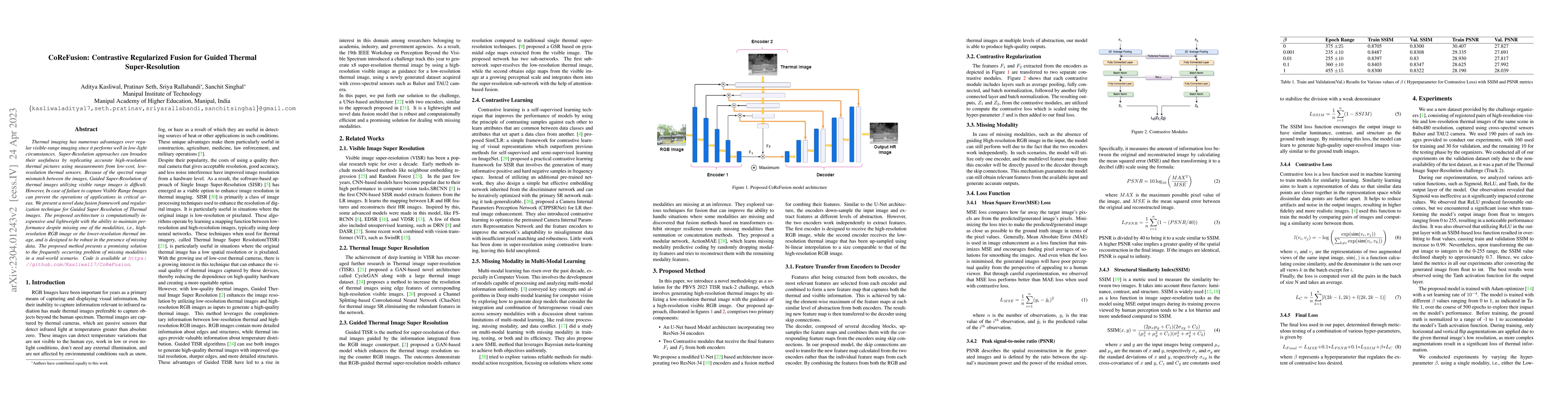 Thumbnail for CoReFusion: Contrastive Regularized Fusion for Guided Thermal
  Super-Resolution