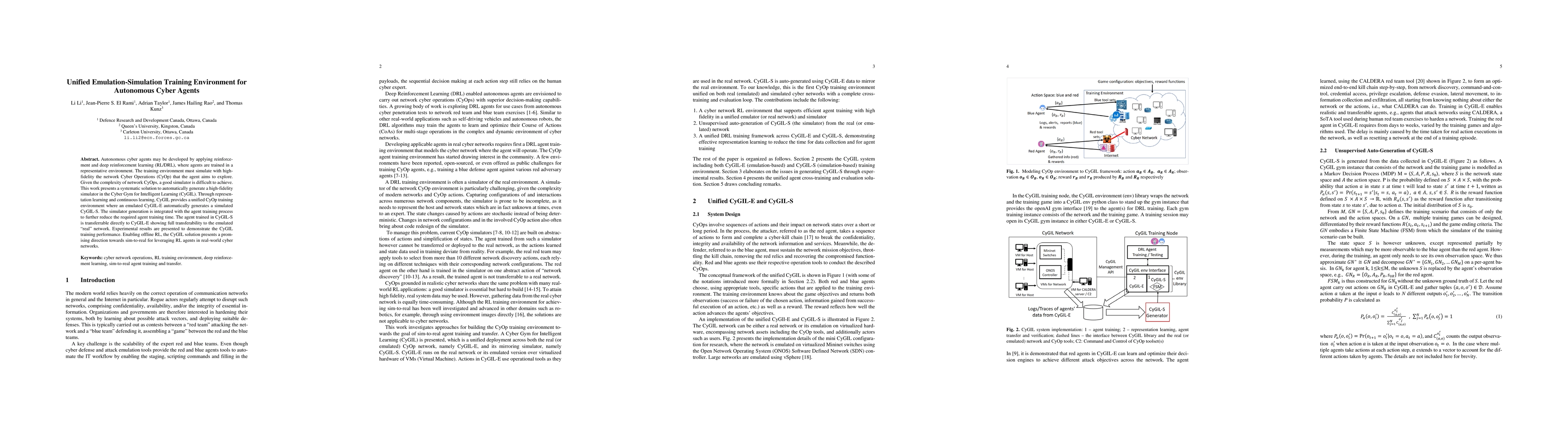Thumbnail for Unified Emulation-Simulation Training Environment for Autonomous Cyber
  Agents