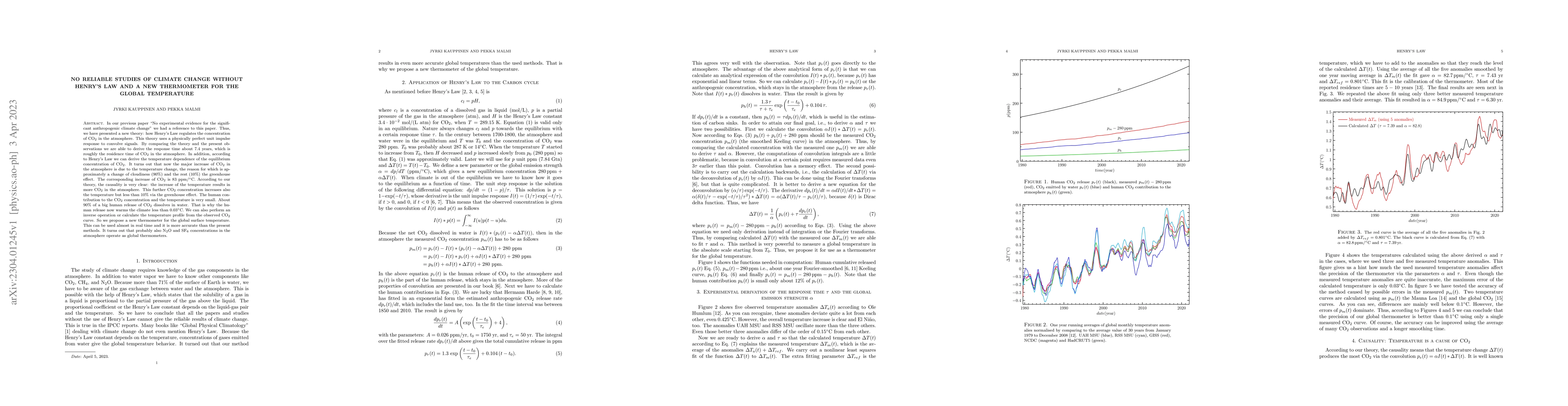 Thumbnail for No reliable studies of climate change without Henry's Law and a new
  thermometer for the global temperature