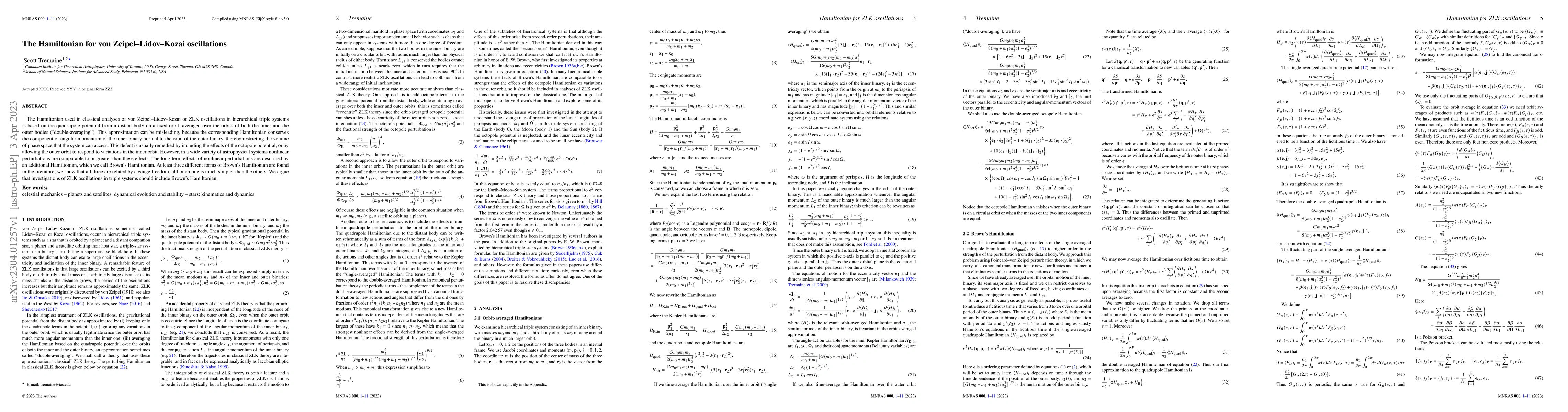 Thumbnail for The Hamiltonian for von Zeipel-Lidov-Kozai oscillations