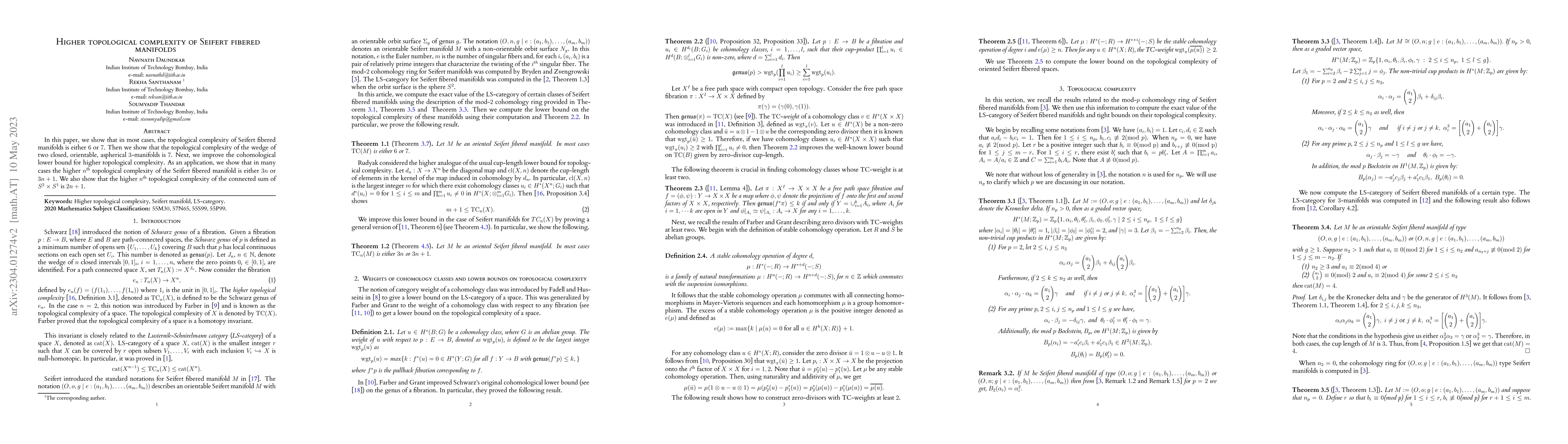 Thumbnail for Higher topological complexity of Seifert fibered manifolds