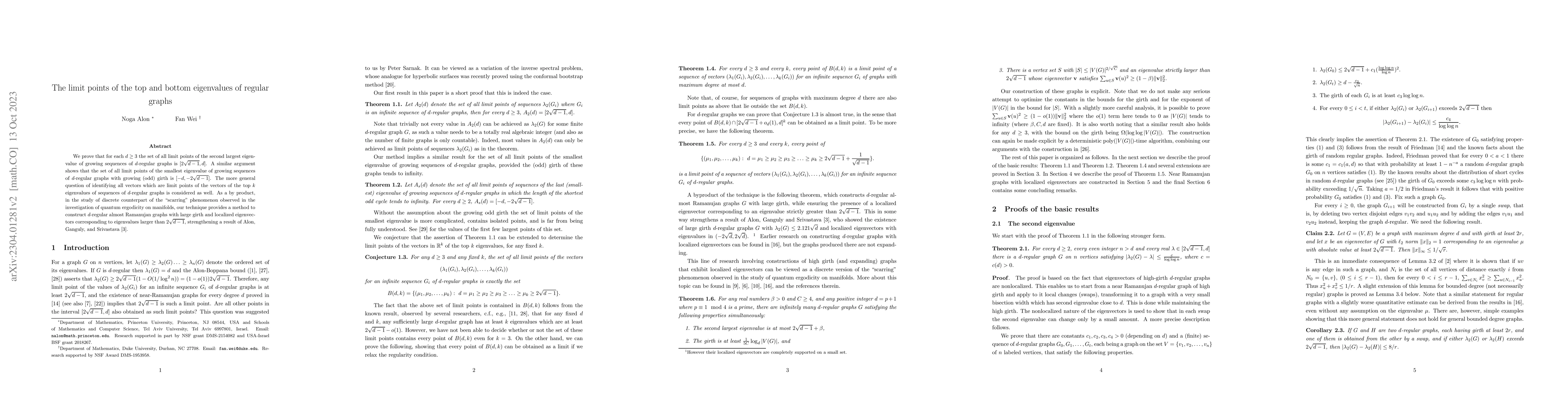 Thumbnail for The limit points of the top and bottom eigenvalues of regular graphs