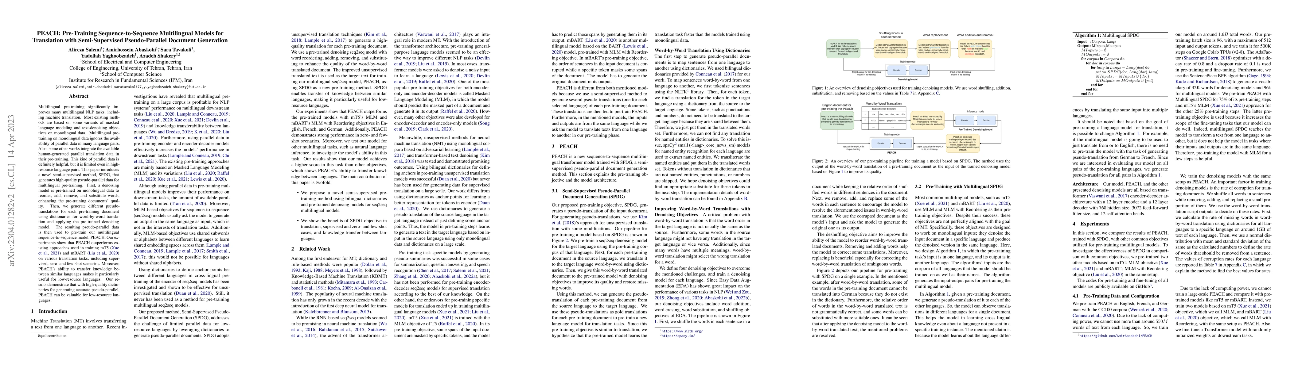 Thumbnail for PEACH: Pre-Training Sequence-to-Sequence Multilingual Models for
  Translation with Semi-Supervised Pseudo-Parallel Document Generation