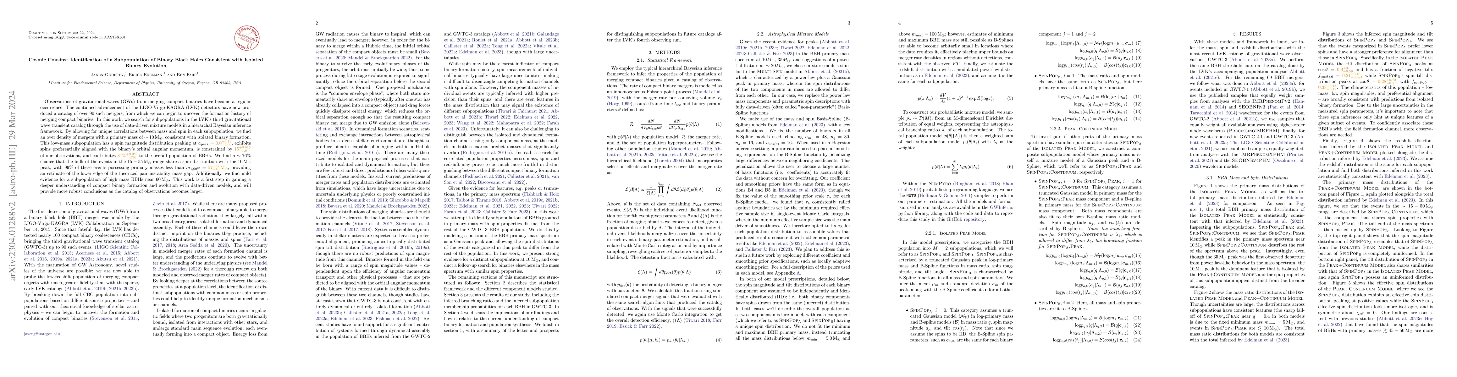 Thumbnail for Cosmic Cousins: Identification of a Subpopulation of Binary Black Holes
  Consistent with Isolated Binary Evolution