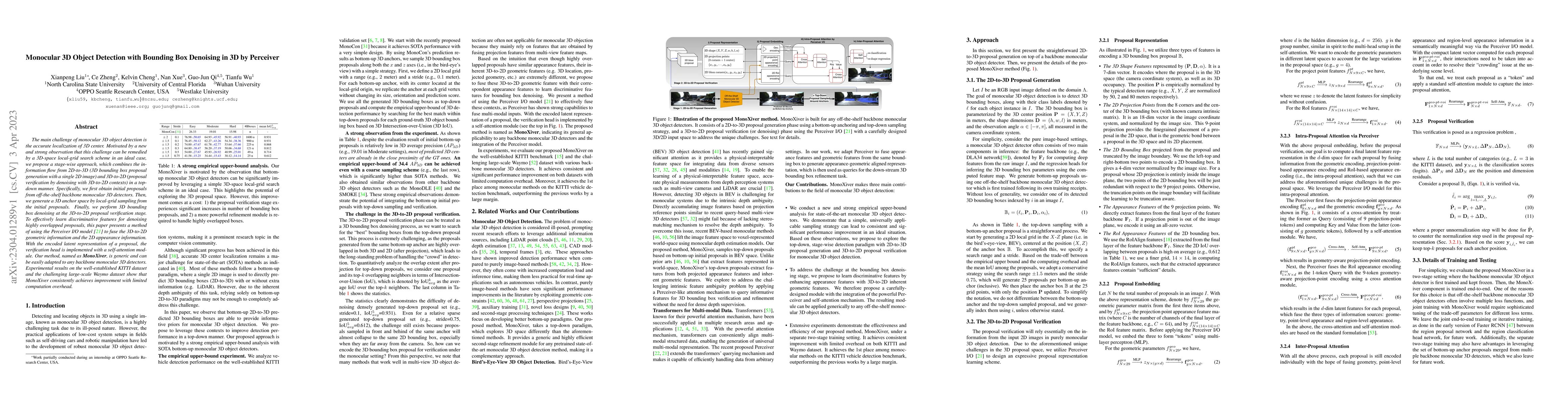 Thumbnail for Monocular 3D Object Detection with Bounding Box Denoising in 3D by
  Perceiver