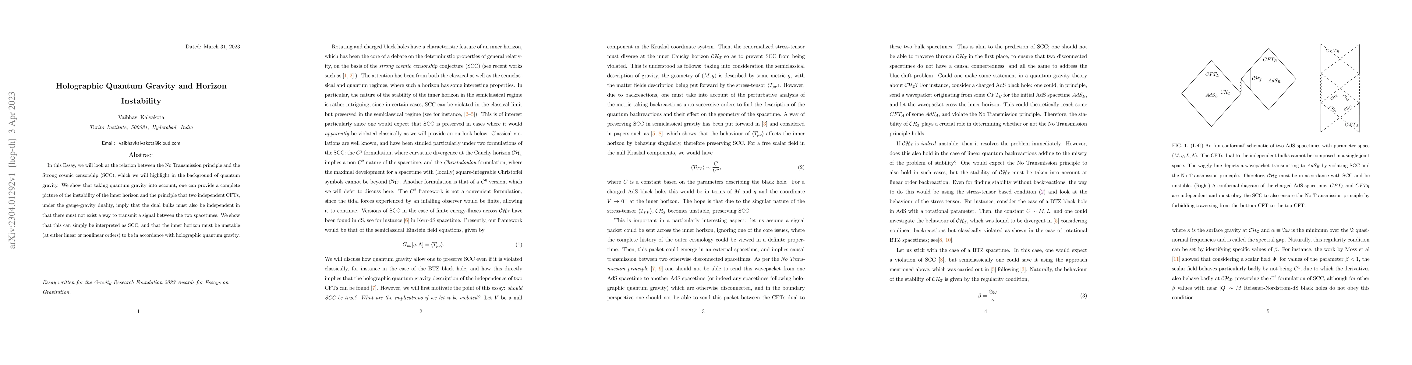 Thumbnail for Holographic Quantum Gravity and Horizon Instability