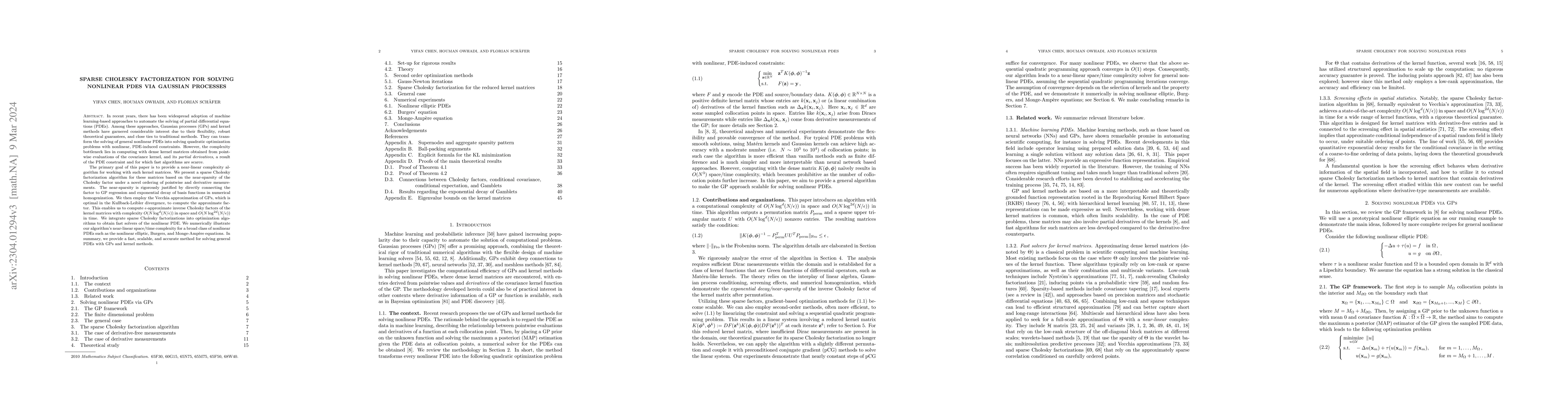 Thumbnail for Sparse Cholesky Factorization for Solving Nonlinear PDEs via Gaussian
  Processes
