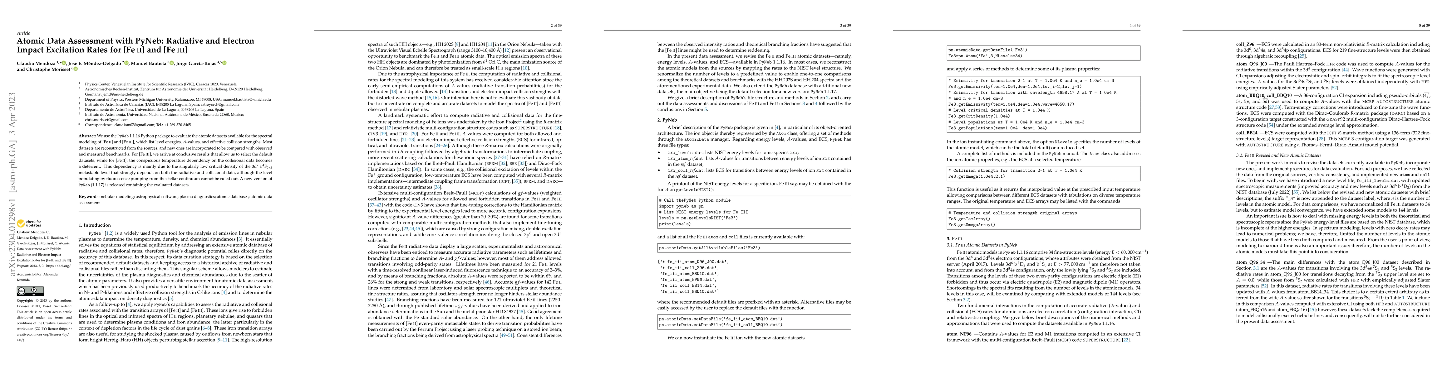 Thumbnail for Atomic Data Assessment with PyNeb: Radiative and Electron Impact
  Excitation Rates for [Fe II] and [Fe III]