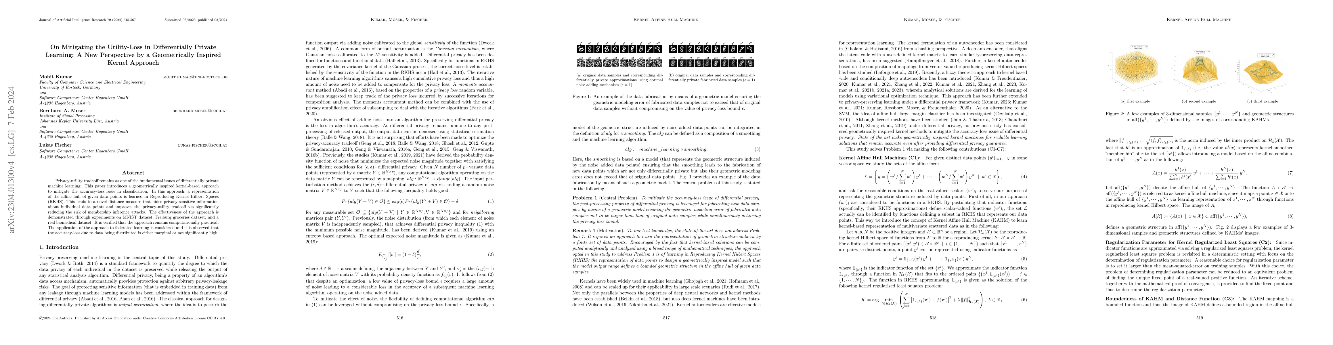 Thumbnail for On Mitigating the Utility-Loss in Differentially Private Learning: A new
  Perspective by a Geometrically Inspired Kernel Approach