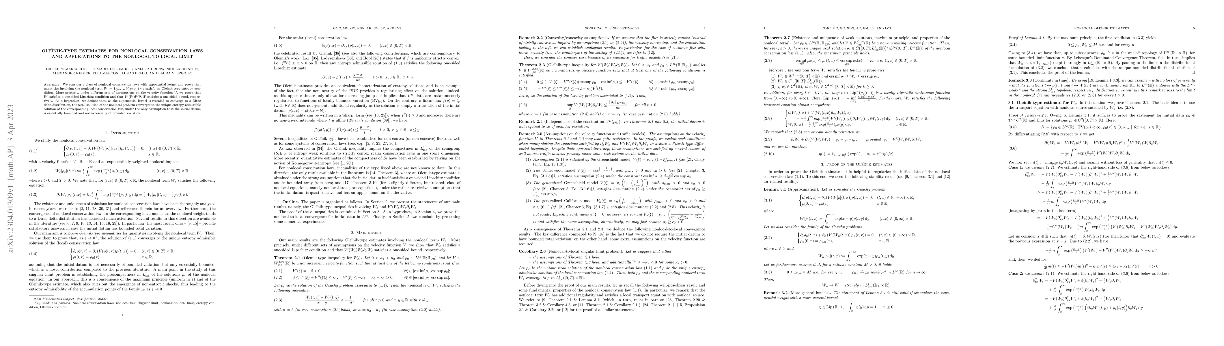 Thumbnail for Ole\u{\i}nik-type estimates for nonlocal conservation laws and
  applications to the nonlocal-to-local limit