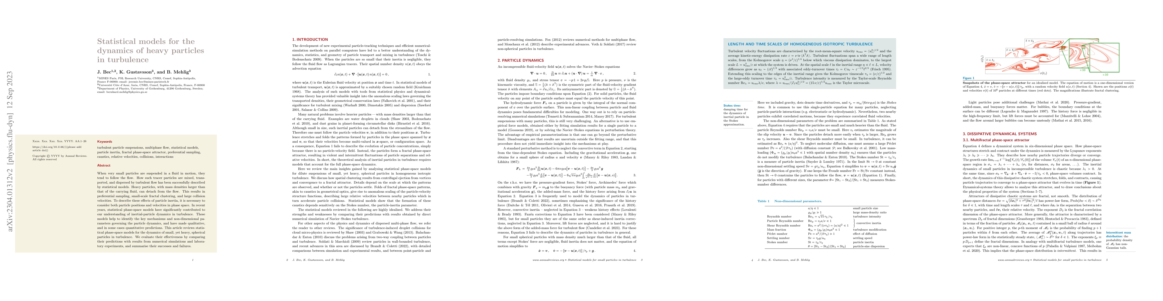 Thumbnail for Statistical models for the dynamics of heavy particles in turbulence