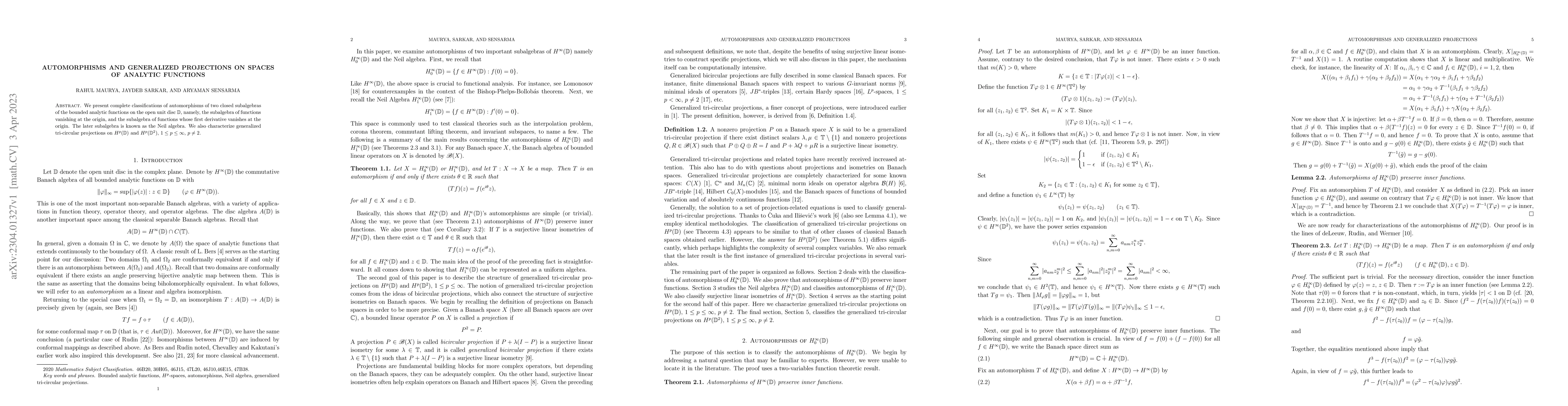 Thumbnail for Automorphisms and generalized projections on spaces of analytic
  functions