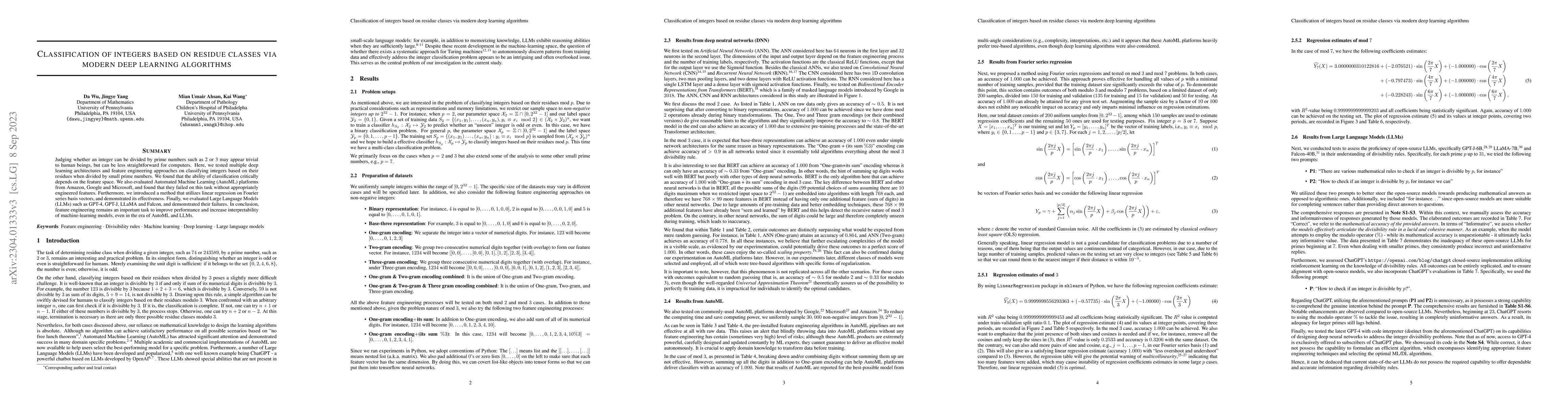 Thumbnail for Classification of integers based on residue classes via modern deep
  learning algorithms