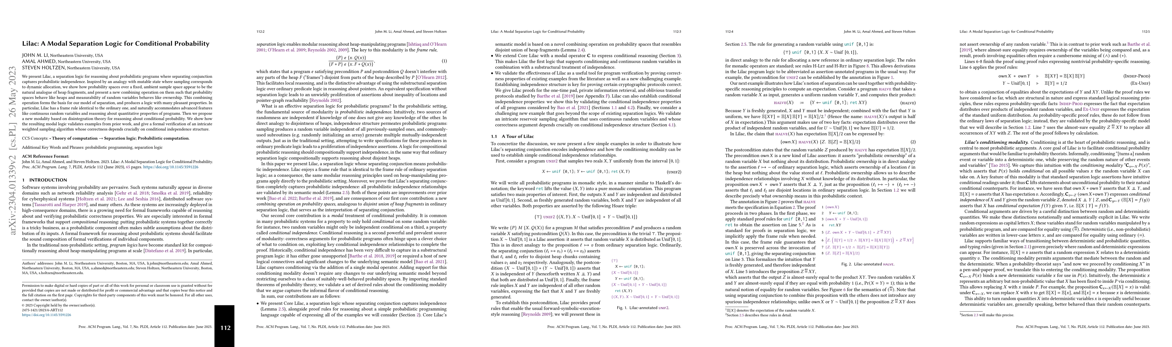 Thumbnail for Lilac: A Modal Separation Logic for Conditional Probability