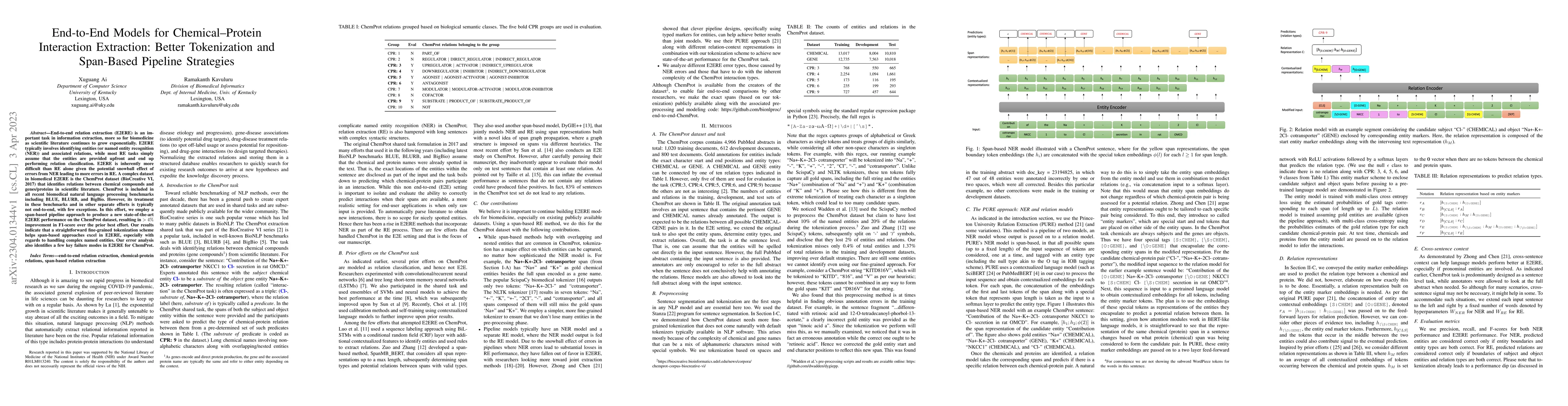Thumbnail for End-to-End Models for Chemical-Protein Interaction Extraction: Better
  Tokenization and Span-Based Pipeline Strategies