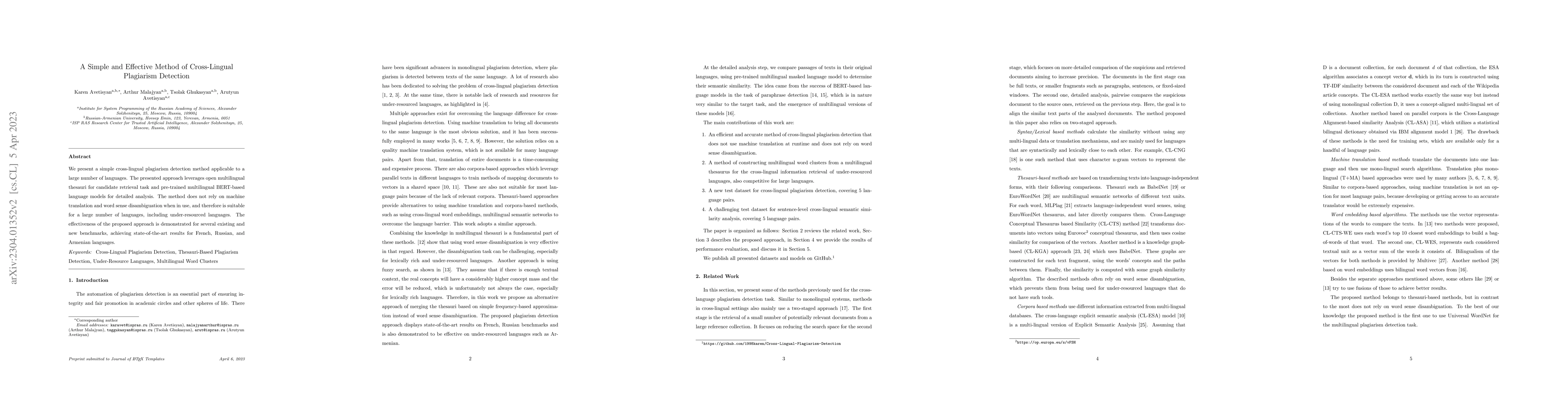 Thumbnail for A Simple and Effective Method of Cross-Lingual Plagiarism Detection