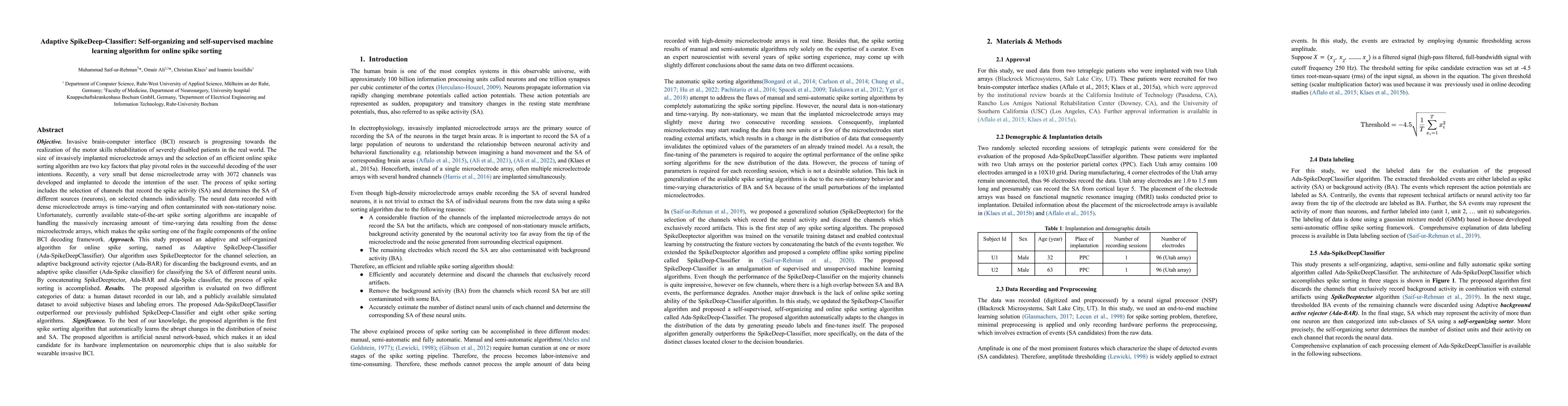 Thumbnail for Adaptive SpikeDeep-Classifier: Self-organizing and self-supervised
  machine learning algorithm for online spike sorting