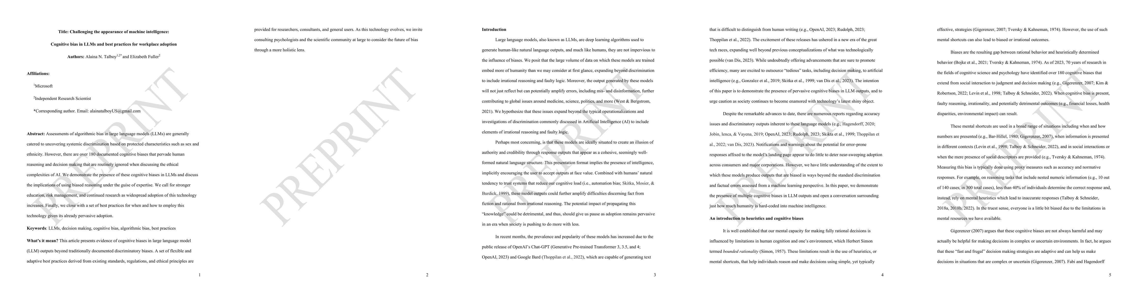 Thumbnail for Challenging the appearance of machine intelligence: Cognitive bias in
  LLMs and Best Practices for Adoption