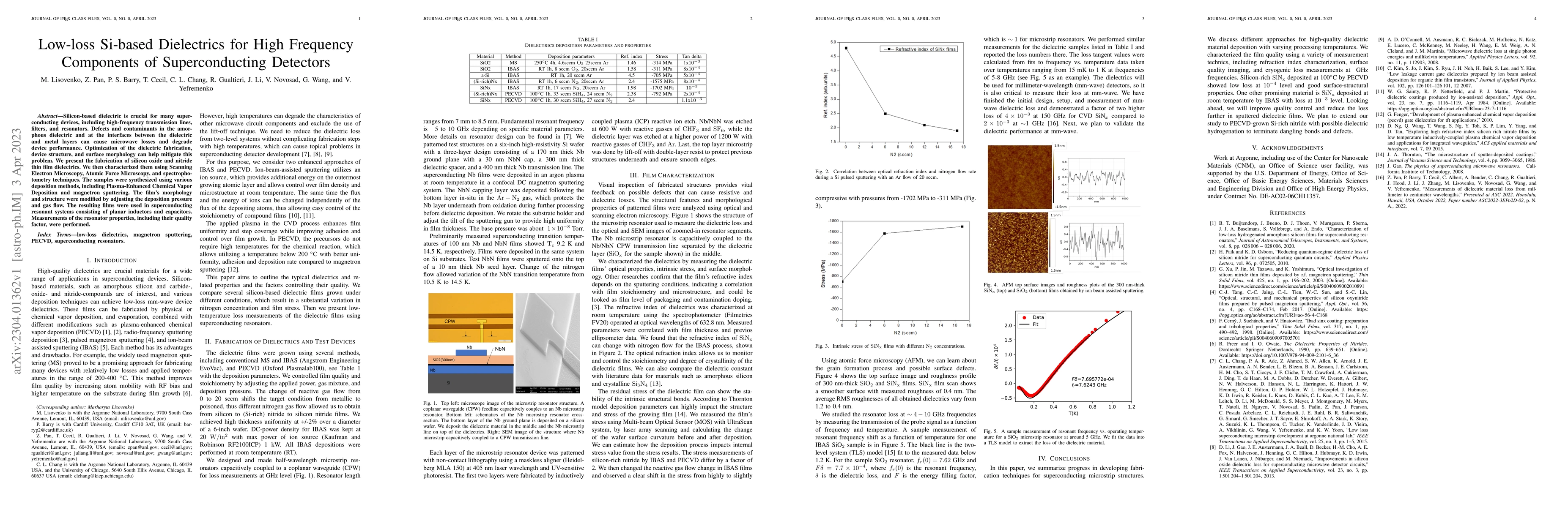 Thumbnail for Low-loss Si-based Dielectrics for High Frequency Components of
  Superconducting Detectors