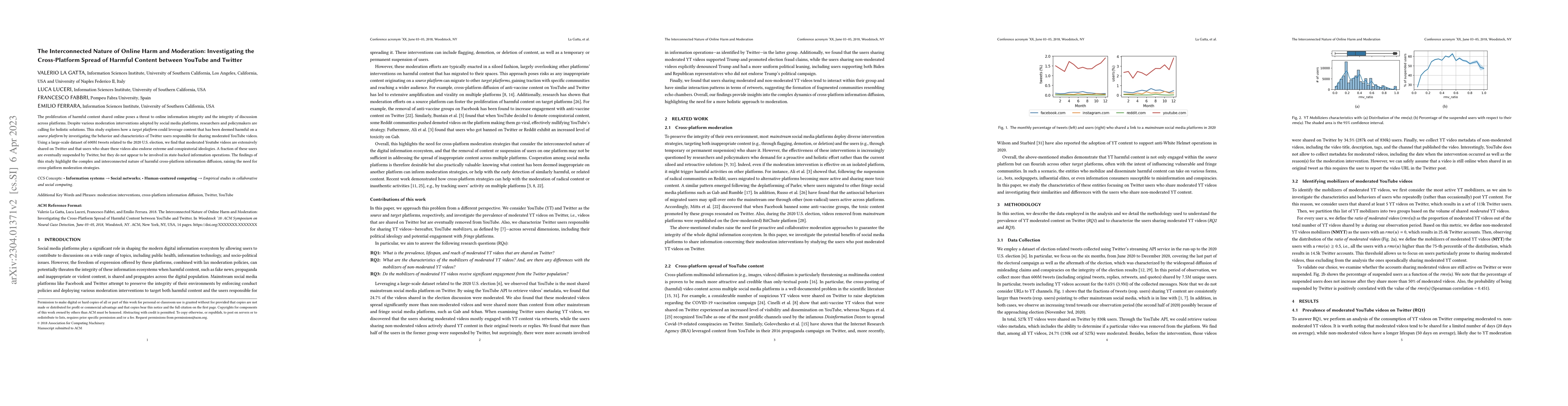 Thumbnail for The Interconnected Nature of Online Harm and Moderation: Investigating
  the Cross-Platform Spread of Harmful Content between YouTube and Twitter