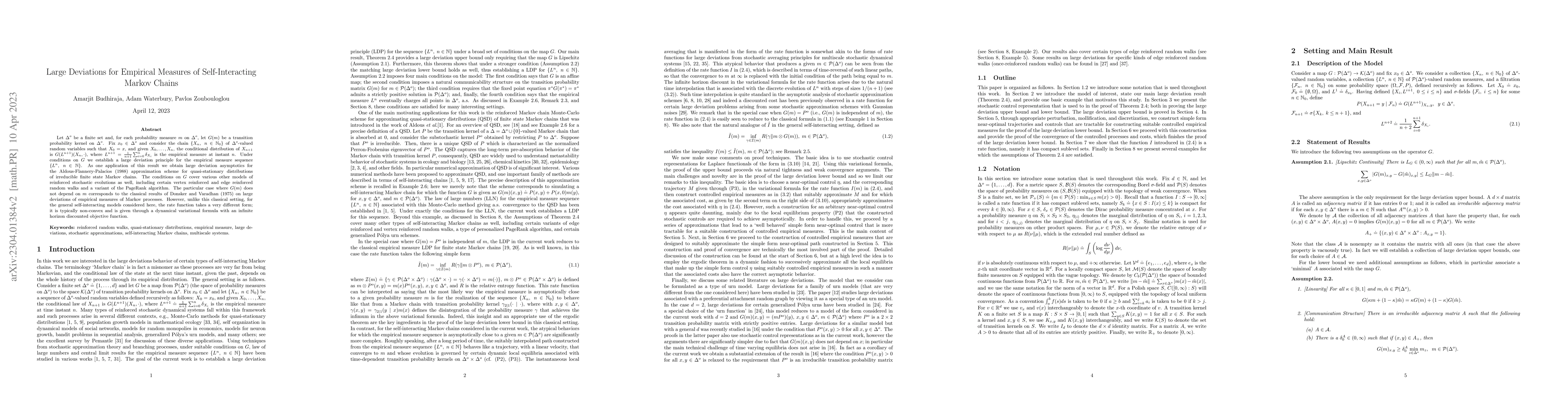 Thumbnail for Large Deviations for Empirical Measures of Self-Interacting Markov
  Chains