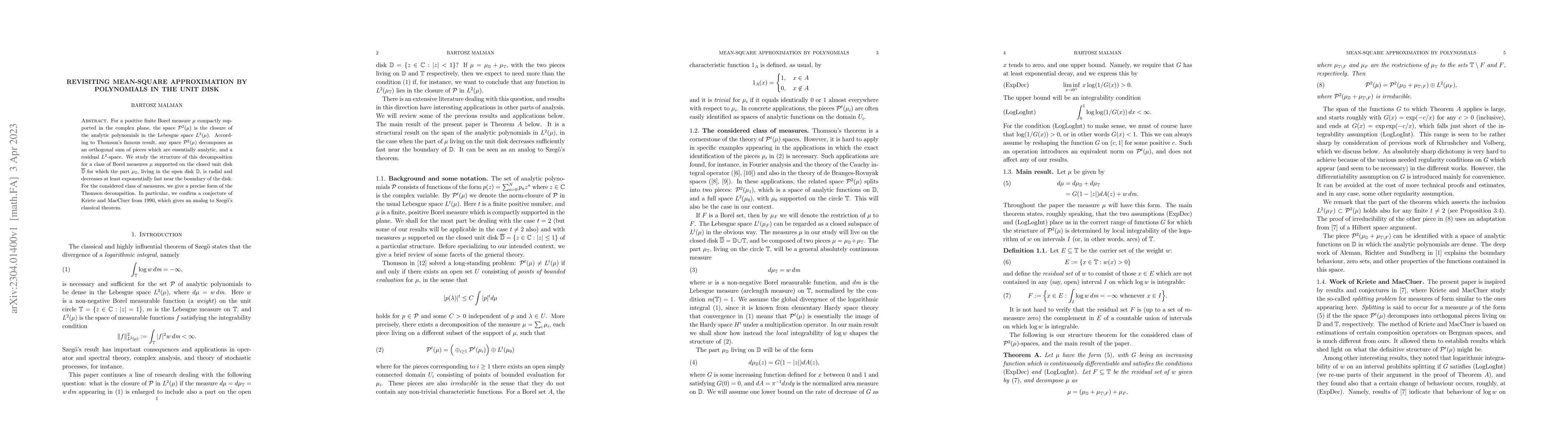 Thumbnail for Revisiting mean-square approximation by polynomials in the unit disk