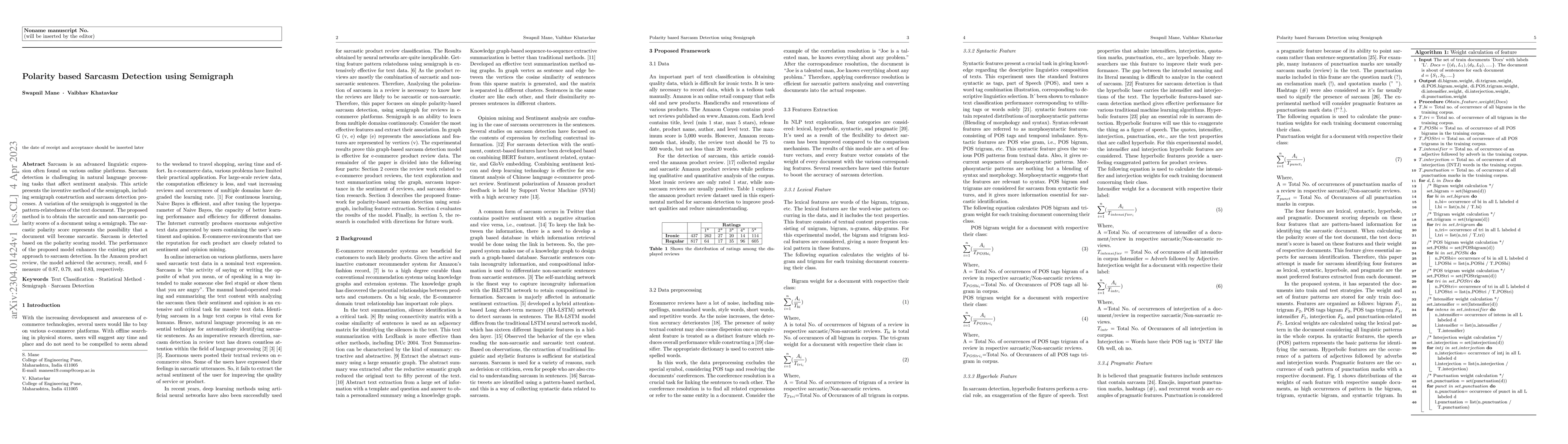 Thumbnail for Polarity based Sarcasm Detection using Semigraph