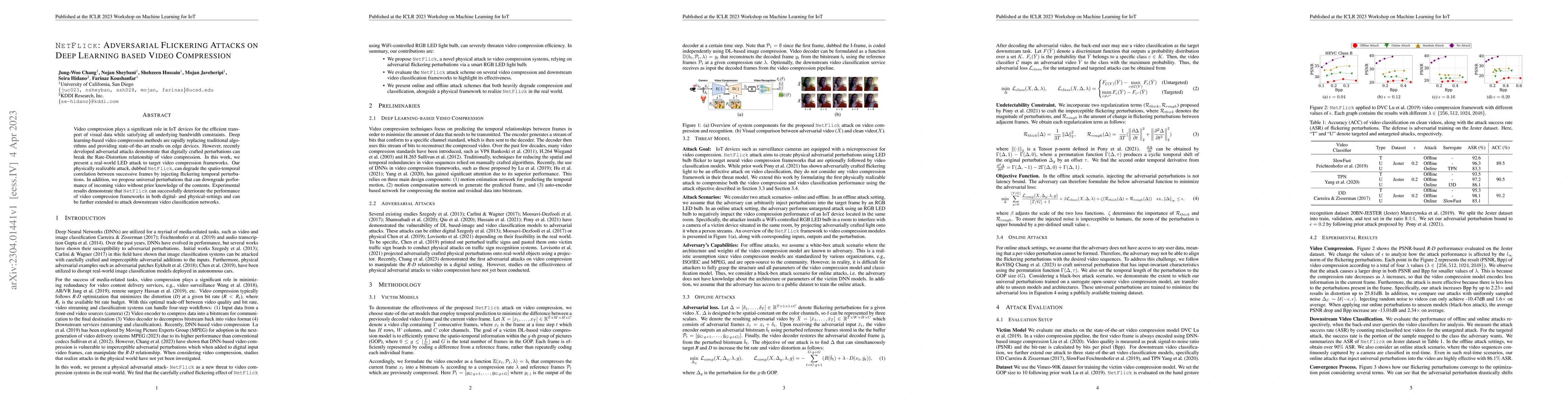 Thumbnail for NetFlick: Adversarial Flickering Attacks on Deep Learning Based Video
  Compression