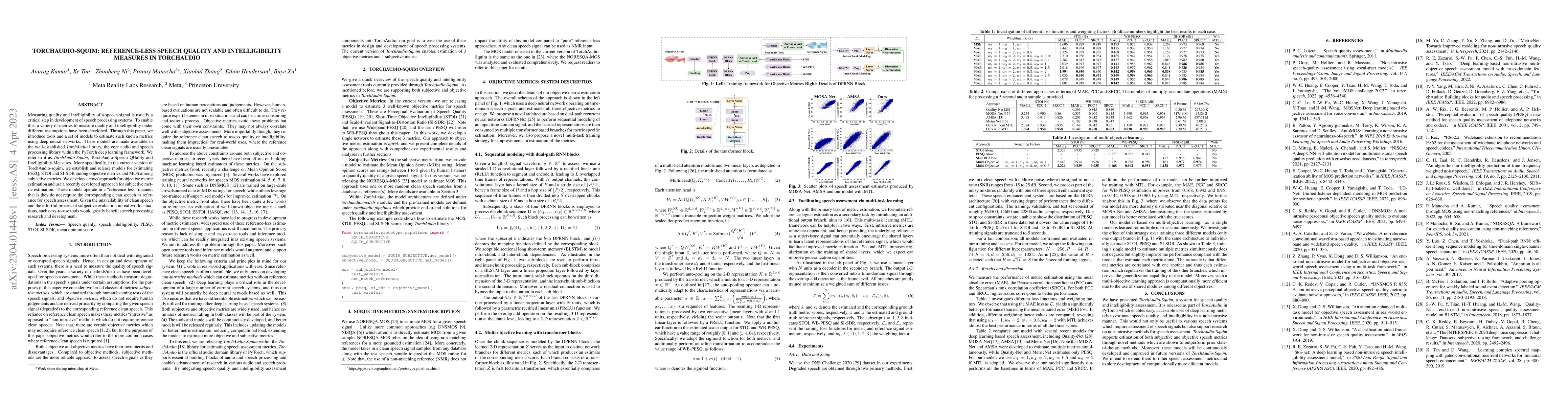 Thumbnail for TorchAudio-Squim: Reference-less Speech Quality and Intelligibility
  measures in TorchAudio