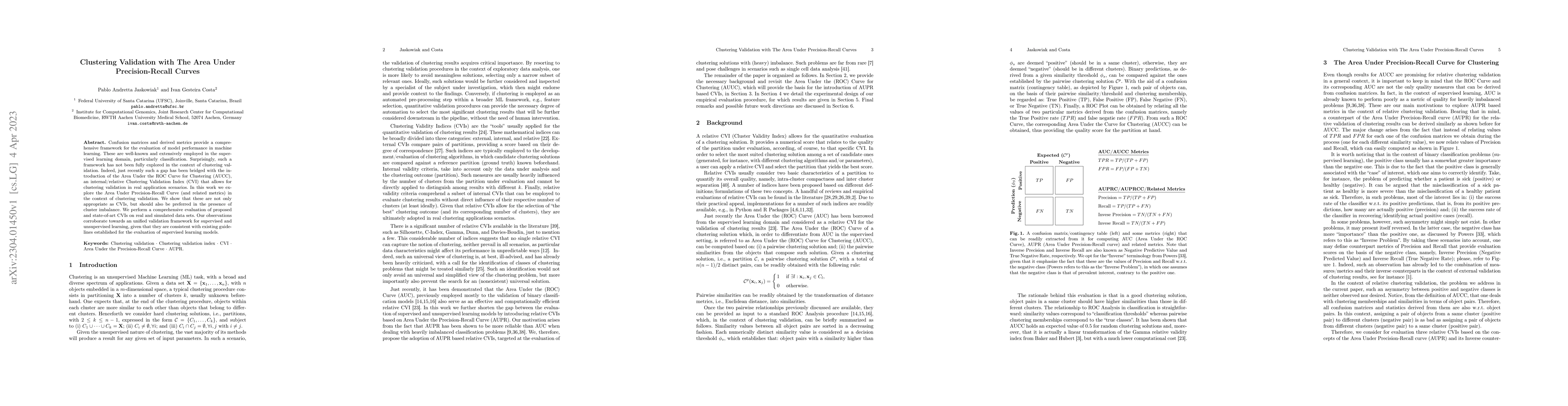 Thumbnail for Clustering Validation with The Area Under Precision-Recall Curves
