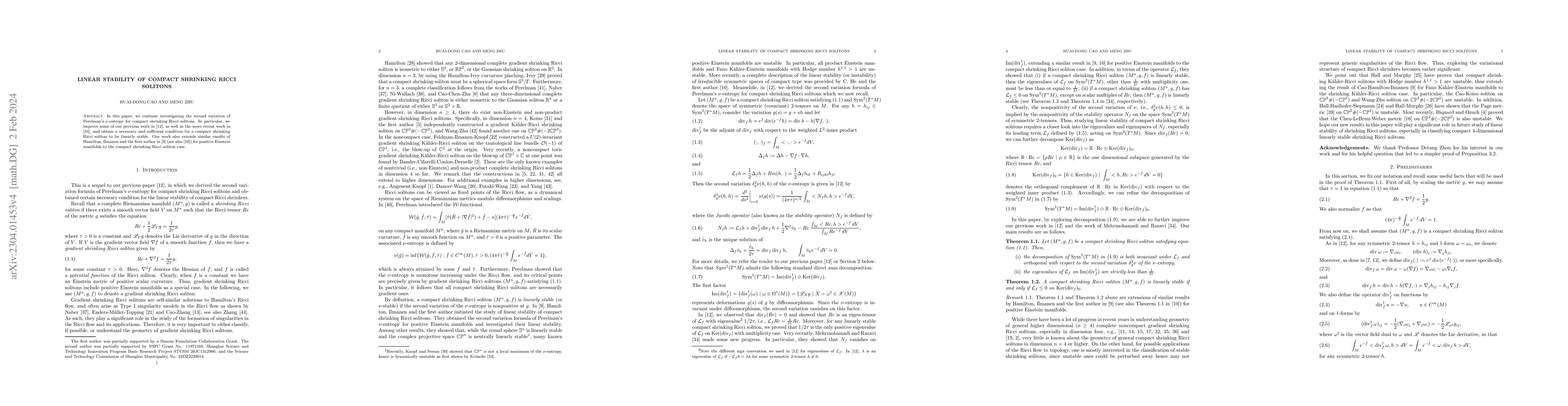 Thumbnail for Linear stability of compact shrinking Ricci solitons