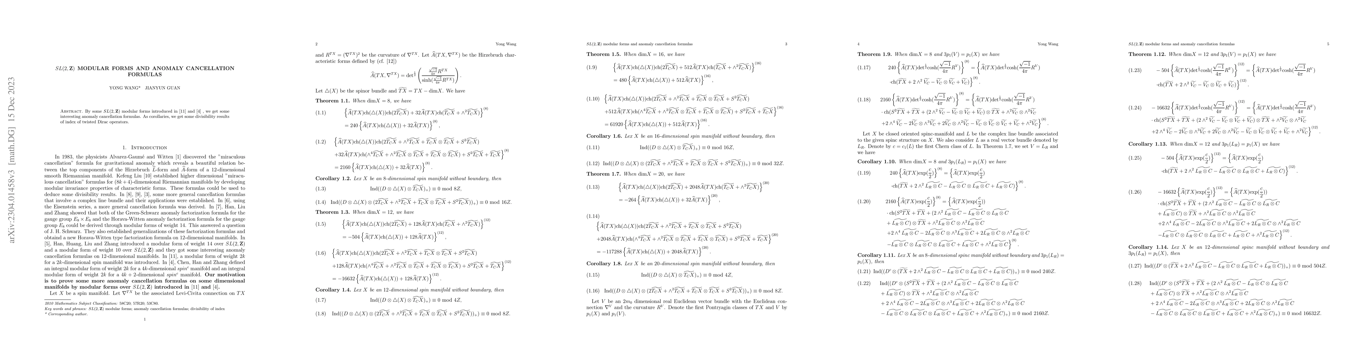 Thumbnail for SL(2,Z) modular forms and anomaly cancellation formulas