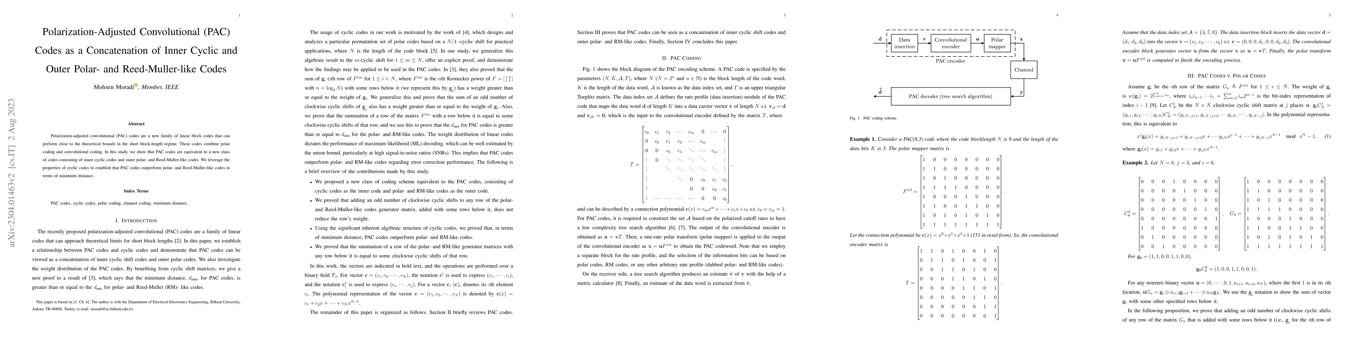 Thumbnail for Polarization-Adjusted Convolutional (PAC) Codes as a Concatenation of
  Inner Cyclic and Outer Polar- and Reed-Muller-like Codes